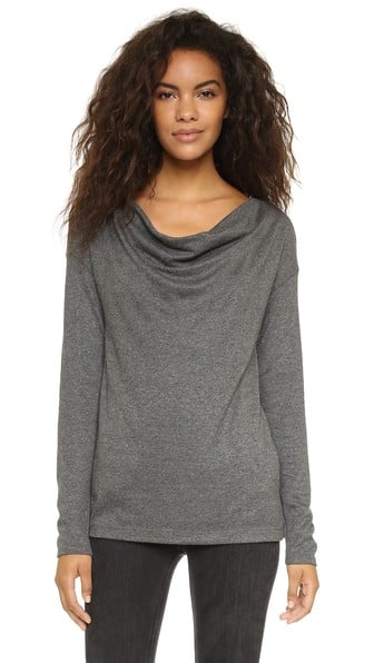 Three Dots Brushed Birdseye Cowl Neck Sweater in Charcoal/Black