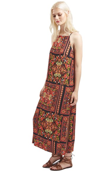 Topshop Scarf Print Maxi Dress in Black Multi