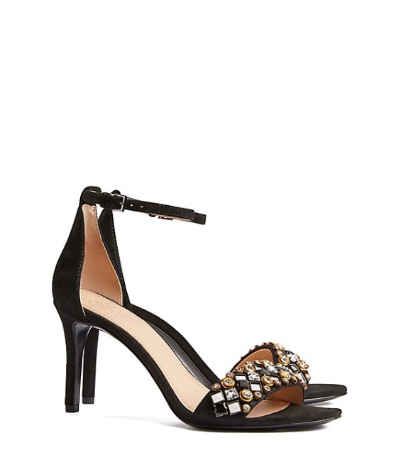 Tory Burch Embellished BRENTFORD HEELED SANDALS in Black