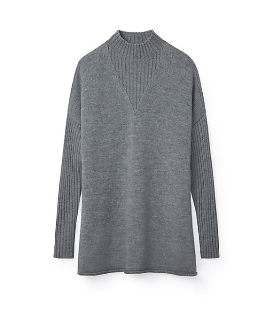 Tory Burch MERINO OVERSIZED MOCKNECK TUNIC in Dovestone Melange