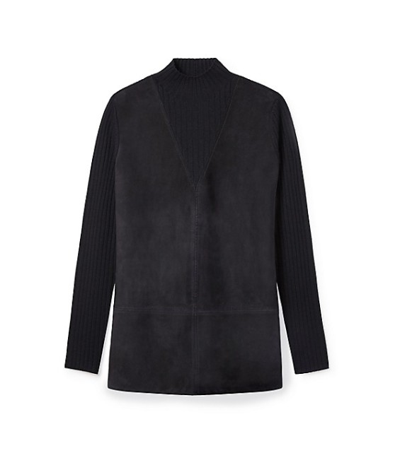 Tory Burch MERINO PIECED-SUEDE SWEATER TUNIC in Med Navy