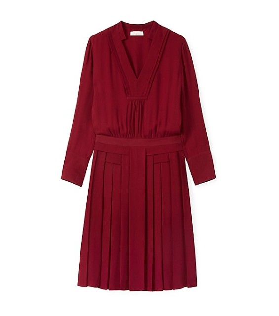 Tory Burch PLEATED SILK DRESS in Red Agate Fall Event Sale