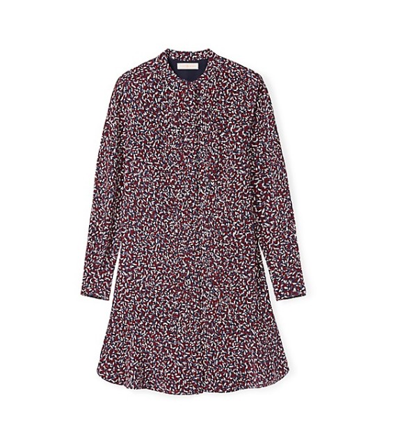 Tory Burch PLEATED SILK SHIRTDRESS in Red Agate Confetti