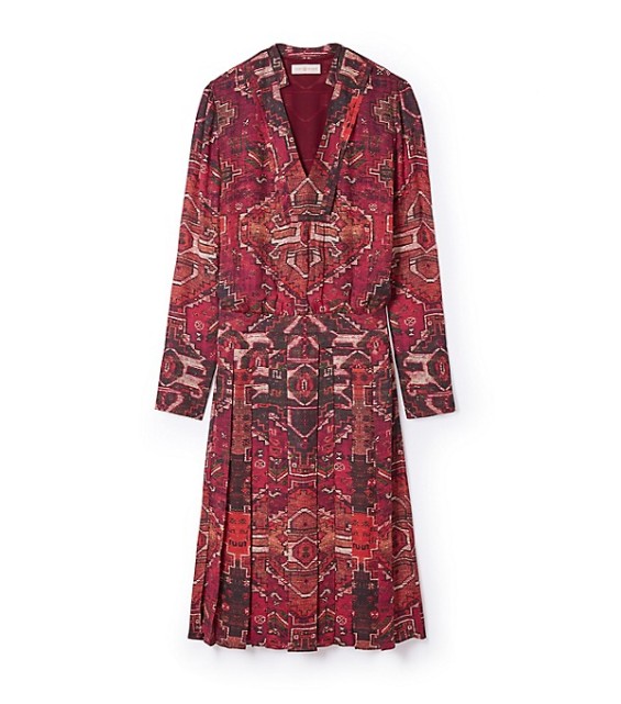 Tory Burch PRINTED PLEATED SILK DRESS in Kera