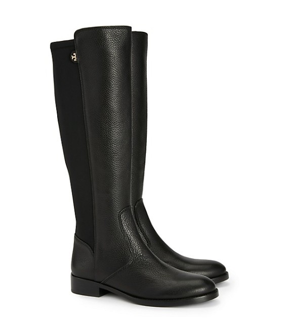 Tory Burch SELDEN RIDING BOOT-TUMBLED LEATHER/STRETCH SCUBA in Black