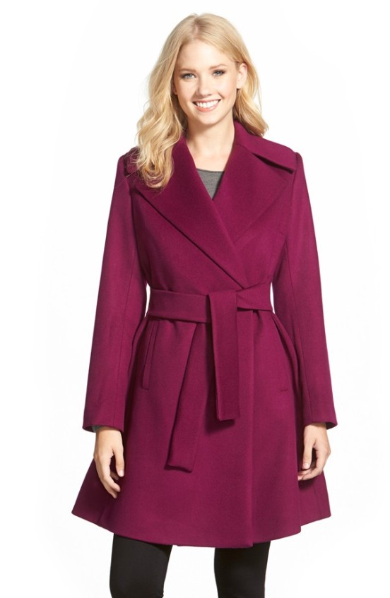Trina Turk 'Violet' Wool Blend Wrap Coat (Regular & Petite) in Magenta