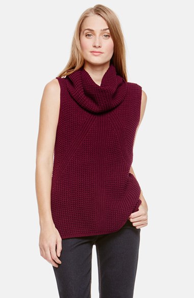 Two by Vince Camuto Waffle Stitch Cowl Neck Sweater in Mahogany