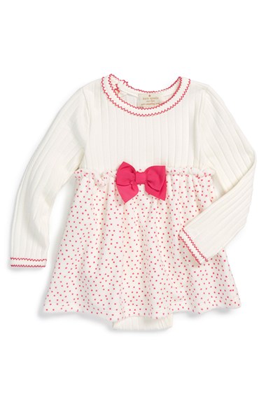 kate spade new york polka dot velour dress (Baby Girls) in Cream:Vivid Pink