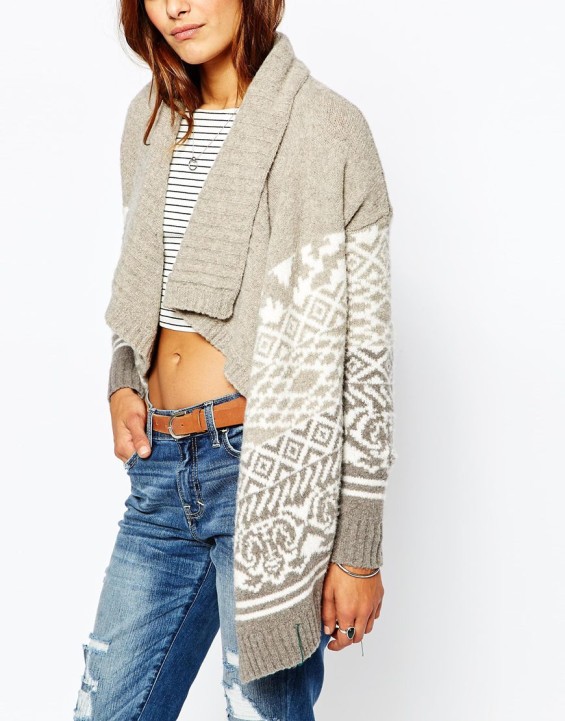 Abercrombie & Fitch Patterned Blanket Cardigan in Grey