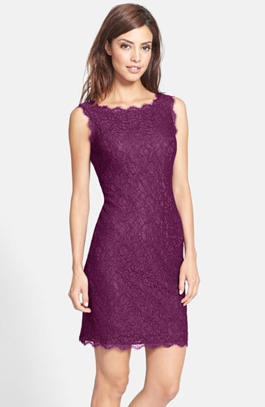 Adrianna Papell Boatneck Lace Sheath Dress (Regular & Petite) in Mulberry