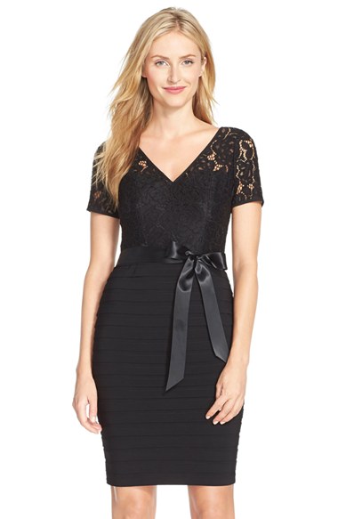 Adrianna Papell Lace & Jersey Sheath Dress in Black