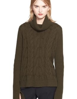 Alexander McQueen Cable Knit Turtleneck Sweater in Green