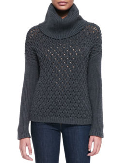 Alice + Olivia Chunky-Knit Dropped-Shoulder Turtleneck in Medium Charcoal