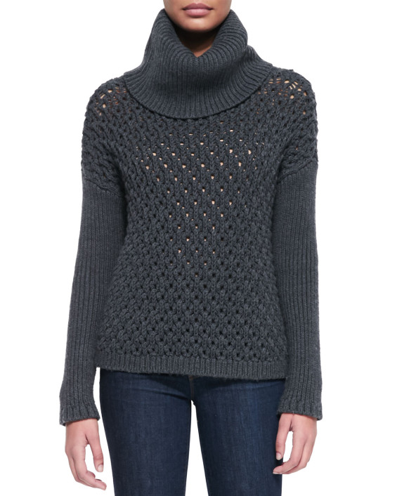 Alice + Olivia Chunky-Knit Dropped-Shoulder Turtleneck in Medium Charcoal