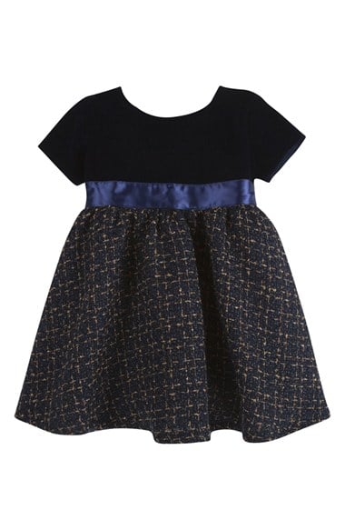 Andy & Evan Velvet & Tweed Dress (Baby Girls) in Navy