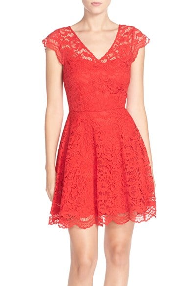 BB Dakota 'Reece' Lace Fit & Flare Dress in True Red