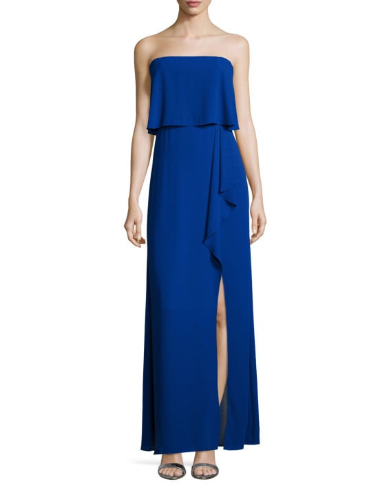 BCBGMAXAZRIA Strapless Ruffled Popover Gown in Royal Blue. Neiman Marcus