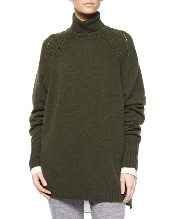 Belstaff Turtleneck Oversized Tunic Sweater in Military Green