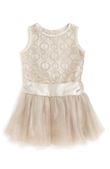 Biscotti 'Luminous Lace' Drop Waist Party Dress (Baby Girls) in Gold
