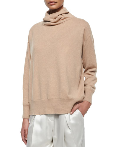 Brunello Cucinelli Cashmere Oversized Turtleneck Sweater in Vanilla