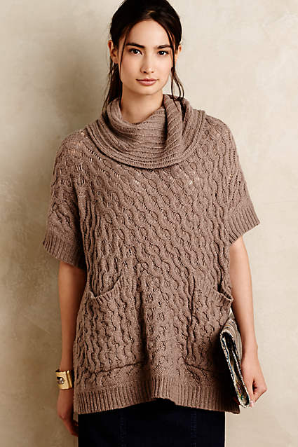 Bryson Cowl Poncho by Angel of the North in Taupe. Anthropologie