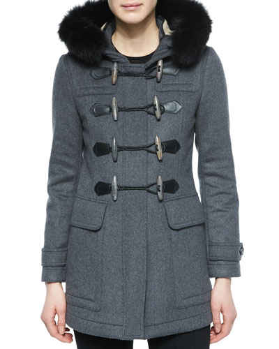 Burberry Brit Blackwell Fitted Duffle Coat with Removable Fur-Trim