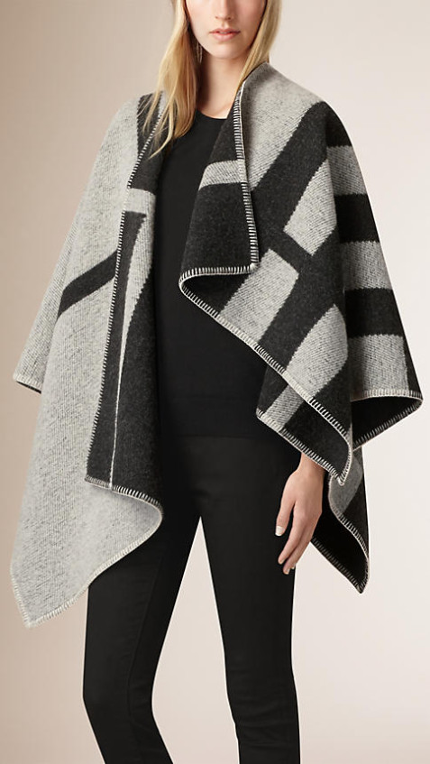 Burberry CHECK WOOL AND CASHMERE BLANKET PONCHO in Natural White