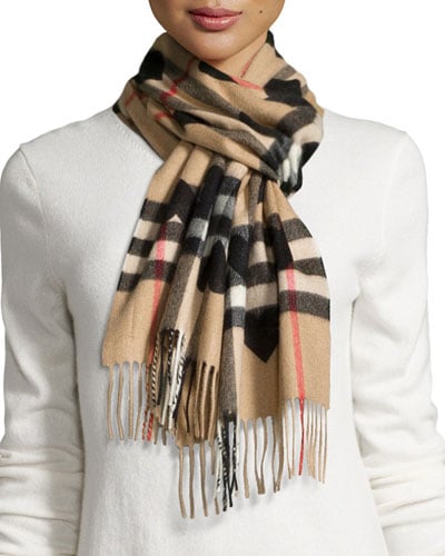 Burberry Cashmere Heart and Check Printed Scarf, Brown/Black. Neiman Marcus