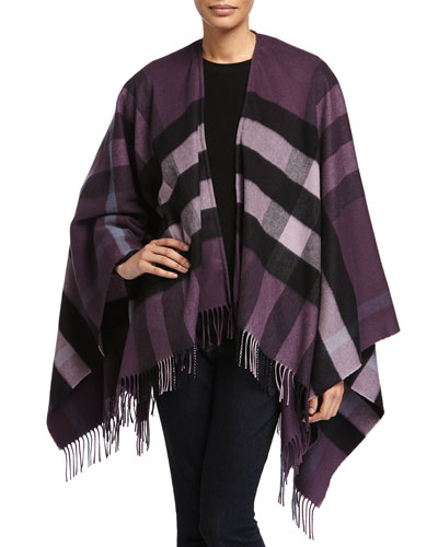 Burberry Collette Check Wool-Blend Cape, Purple. Neiman Marcus