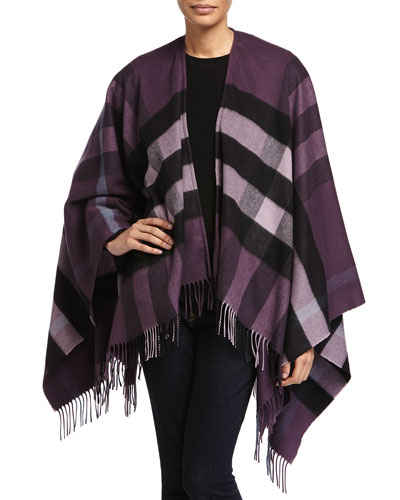 Burberry Collette Check Wool-Blend Cape in Purple. Neiman Marcus