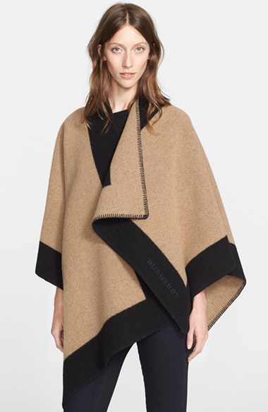 Burberry Color Border Cape in Camel Stripe