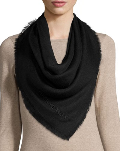 Burberry Embroidered Lightweight Cashmere Scarf, Black. Neiman Marcus