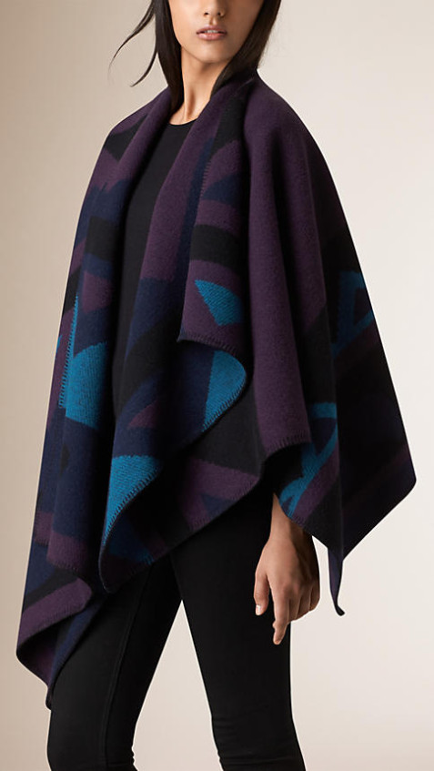 Burberry GRAPHIC WOOL AND CASHMERE BLANKET PONCHO in Regency Purple