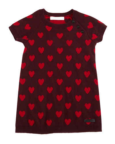 Burberry Haylie Knit Heart-Print Shift Dress, Deep Claret, Size 3M-3 in Deep Claret