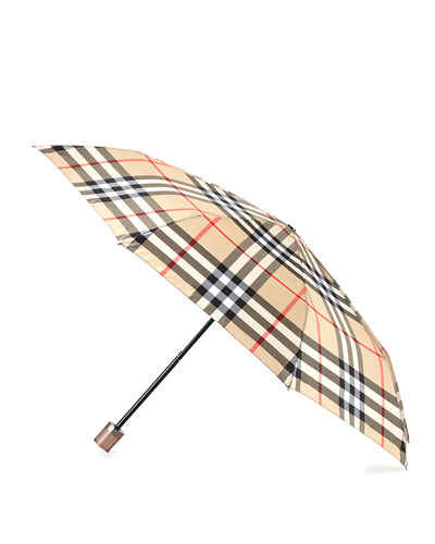 Burberry Sustainable Trafalgar Check Folding Umbrella in Camel. Neiman Marcus