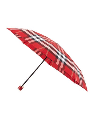 Burberry Trafalgar Packable Check Umbrella in Parade Red Check. Neiman Marcus