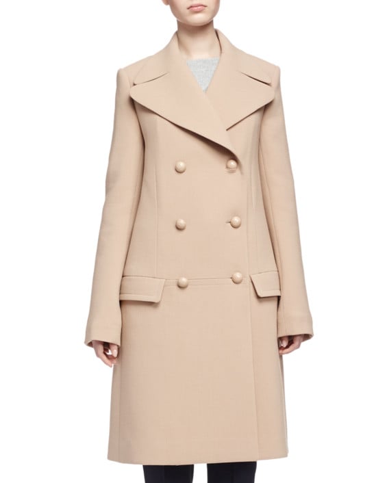 Chloe Double-Breasted Wool Crepe Coat in Camel. Neiman Marcus