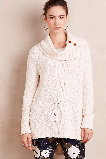 Cowled Cablework Pullover by Moth in Ivory. Anthropologie