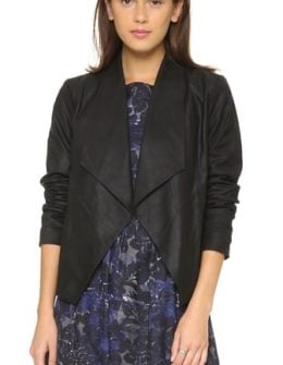 Cupcakes And Cashmere Callie Drape Front Leather Jacket in Black