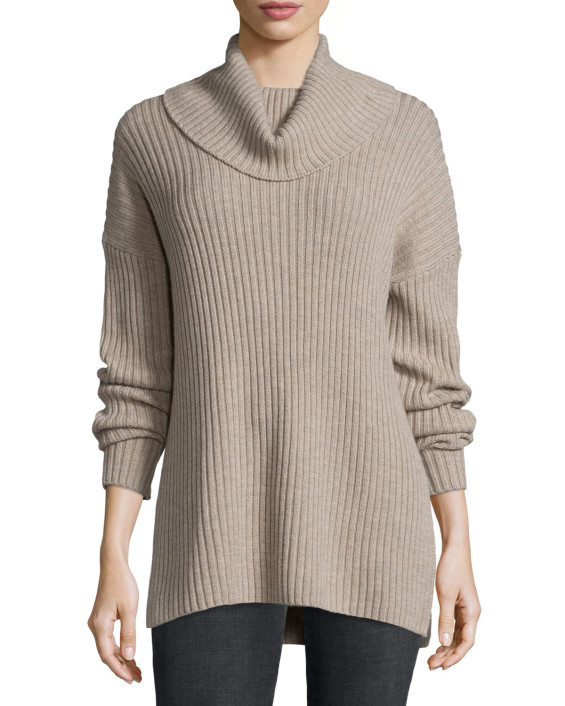 Current/Elliott Long-Sleeve Turtleneck Ribbed Sweater in Marbled Porcuine. Neiman Marcus