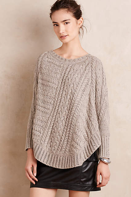Curved Cables Poncho by Angel of the North in Dark Grey. Anthropologie