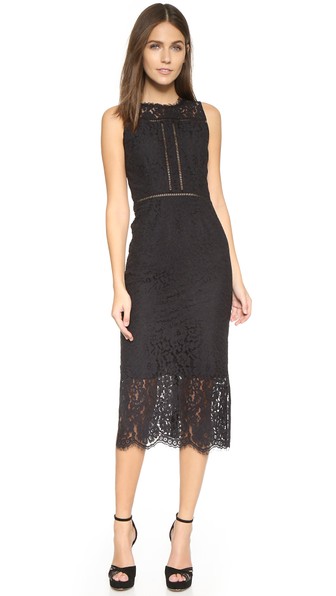 Cynthia Rowley Floral Lace Midi Dress in Black Holiday Party Dresses Lace Dresses