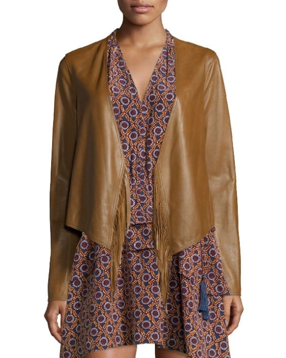 Derek Lam 10 Crosby Fringe-Trimmed Leather Jacket in Toffee