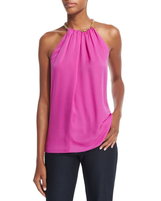 Diane von Furstenberg Aubrey Chain-Trim Silk Top in Hot Orchid. Neiman Marcus