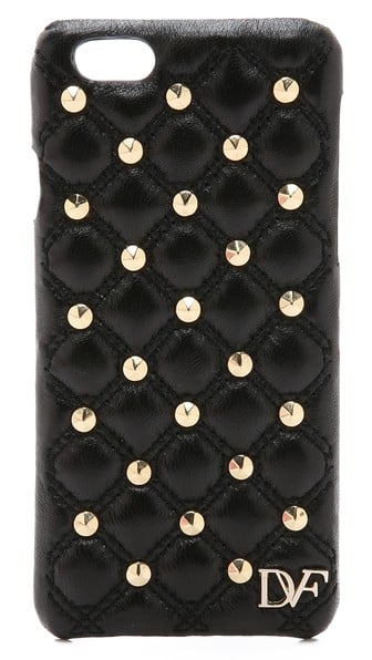 Diane von Furstenberg Leather Stud Quilted iPhone 6 / 6S Case in Black