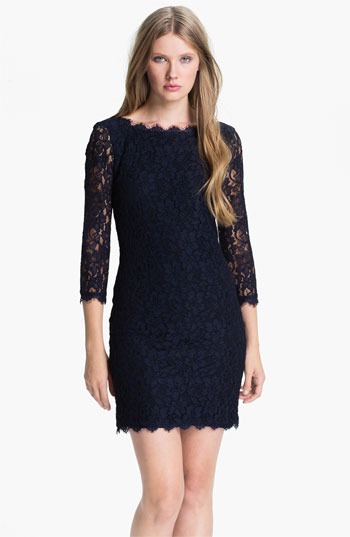 Diane von Furstenberg 'Zarita' Lace Sheath Dress in Navy Blue