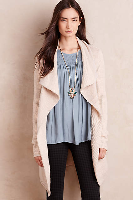 Draped Boucle Cardigan by La Fee Verte in Ivory. Anthropologie