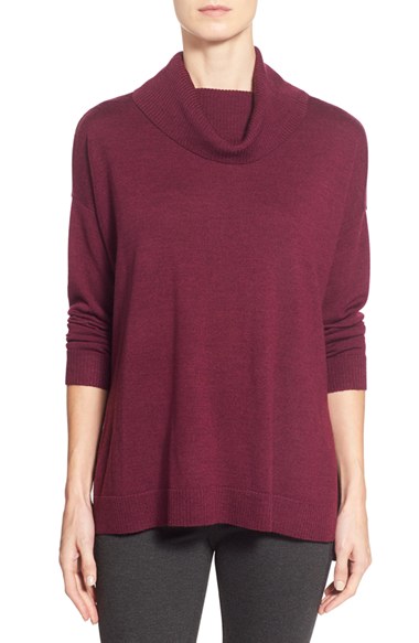 Eileen Fisher Boxy Merino Wool Turtleneck Sweater in Rumberry