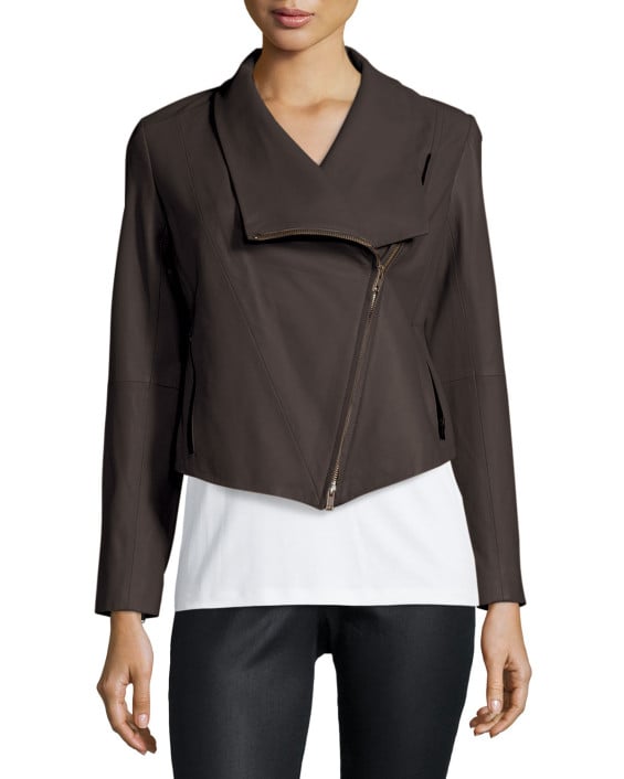 Eileen Fisher Fisher Project Leather Draped Jacket in Cinder