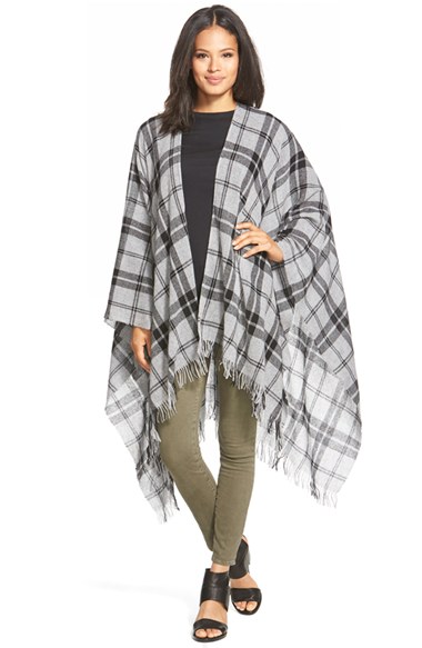Eileen Fisher Plaid Wool & Cashmere Poncho (Regular & Petite) in Black
